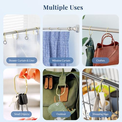 Bathway Shower Curtain Rings Gold Shower Curtain Hooks Anti-Drop Shower Rings for Curtain, Metal Shower Curtain Rings Rust Proof, Shower Hooks for Shower Curtain Rod, 12 Pcs Gold Curtain Rings - color: Gold, style: Modern Oval
