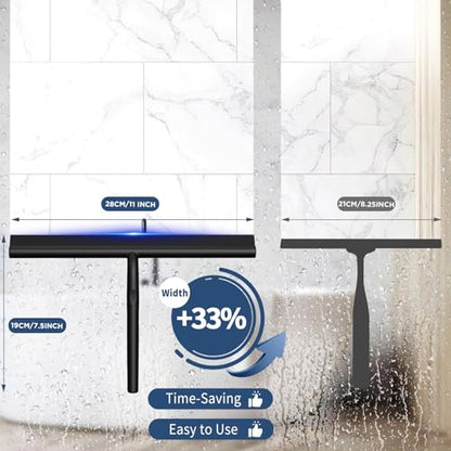 ecooe Shower Squeegee for Glass Doors,11" Shower Glass Cleaner | Silicone Streak-Free Wiper with Hanger and Stainless Steel Core for Bathroom, Kitchen & Car Windows, Black - size: 02-Silicone 11″/28cm