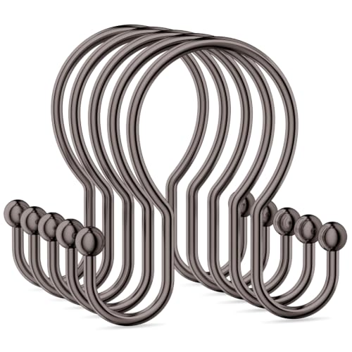 OEH Shower Curtain Hooks, 12 Pcs Minimalist Shower Curtain Rings, Metal Shower Curtain Hangers, Double Hook Shower Curtain Hooks Rust Proof, Glide Smoothly Shower Hooks for Shower Curtain Rod, Bronze - color: Bronze, size: Minimalist Double Hooks