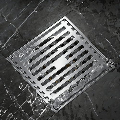 Xportix Square Floor Drain with Backflow Preventer, 4x4 inch, 304 Stainless Steel, for Kitchen Bathroom Balcony Backyard, Silver Chrome with Brass Core 007
