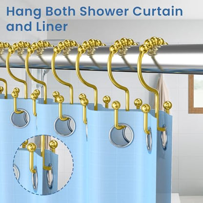 Gold Shower Curtain Hooks Double Sided with Roller Balls | for Bathroom Rods, for Shower Curtain and Liner, Smooth Gliding, Rustproof Metal, Set of 12 Hooks - color: Gold