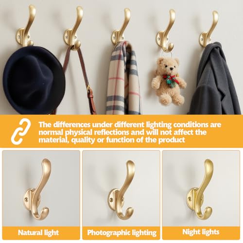 4 Pack Coat Hooks Wall Mount Heavy Duty Utility Retro Double Hooks for Hanging Coats,Hat, Towel, Key, Robe, Scarf, Bag, Cap (Gold) - color: 4 Pack-Gold