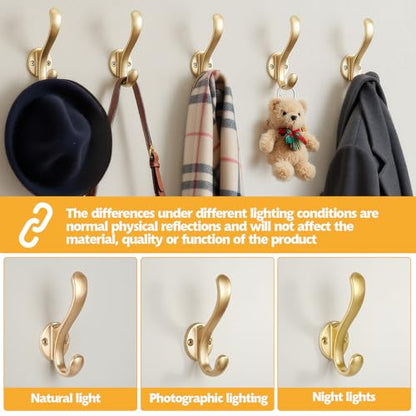 4 Pack Coat Hooks Wall Mount Heavy Duty Utility Retro Double Hooks for Hanging Coats,Hat, Towel, Key, Robe, Scarf, Bag, Cap (Gold) - color: 4 Pack-Gold