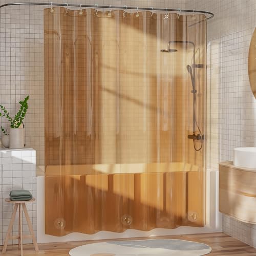 AmazerBath Shower Curtain Liner, EVA Clear Orange-Brown Heavy Duty Shower Curtain and Liner 2-in-1, 72x72 Luxury Plastic Weighted Bathroom Shower Liner, 12 Rustproof Grommets & 3 Heavyweight Stones - color: Rainbow Sunset, size: 72"W x 72"L (Pack of 1)