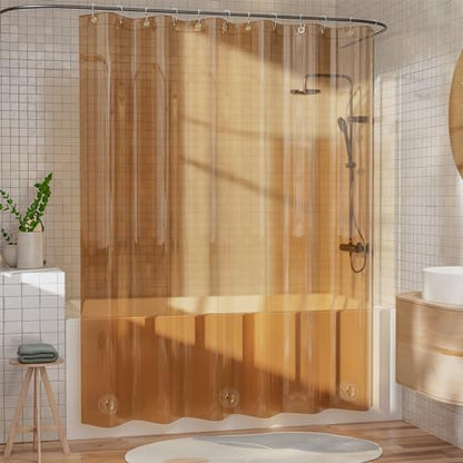 AmazerBath Shower Curtain Liner, EVA Clear Orange-Brown Heavy Duty Shower Curtain and Liner 2-in-1, 72x72 Luxury Plastic Weighted Bathroom Shower Liner, 12 Rustproof Grommets & 3 Heavyweight Stones - color: Rainbow Sunset, size: 72"W x 72"L (Pack of 1)