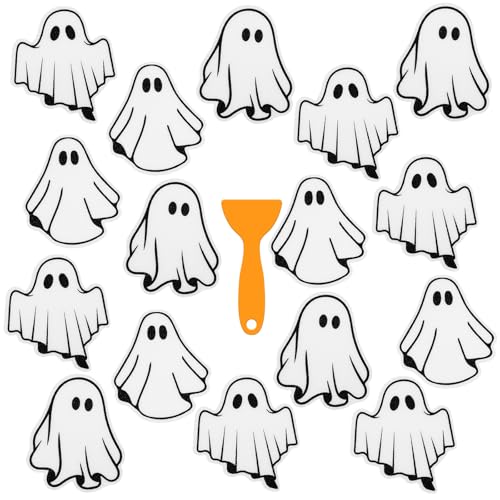 JarThenaAMCS 24 Pcs Halloween Non Slip Bathtub Sticker with Scraper White Groovy Ghost Anti Slip Shower Tread Adhesive Shower Decal for Bathroom Floor Decoration