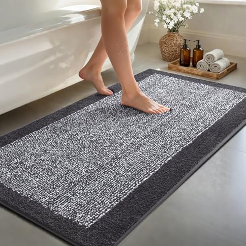 60x24 Long Bathroom Rugs Washable Non Slip, Dark Grey Bath Mat for Bathroom Floor Tub, Soft Absorbent Quick Dry Mats for Shower, Bathtub,Home Decor - color: Dark Grey, size: 2' x 5' (Rectangular)