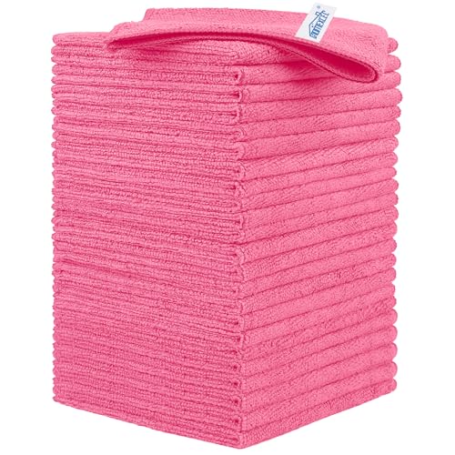 HOMEXCEL 24PK Microfiber Cleaning Cloth, Cleaning Rag for Home, 11.5x11.5in | Reusable, Lint Free, Scratch-Free and Highly Absorbent Towels for Kitchen, Window and Glass, Cars, Pink - color: Pink