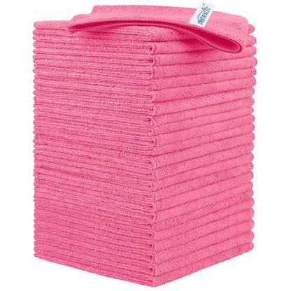HOMEXCEL 24PK Microfiber Cleaning Cloth, Cleaning Rag for Home, 11.5x11.5in | Reusable, Lint Free, Scratch-Free and Highly Absorbent Towels for Kitchen, Window and Glass, Cars, Pink - color: Pink