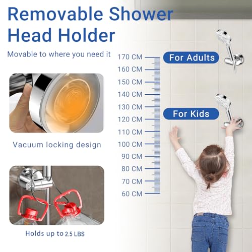 Suction Cup Shower Head Holder Wall Mount, Removable Handheld Shower Head Holder with Side Hook, Adjustable Vacuum Suction Shower Wand Holder (Black) (Chrome) - color: Chrome