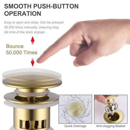 Brushed Gold Bathroom Faucet,Modern Single Hole Bathroom Sink Faucet,High Arc Brass Basin Mixer with 1 Hole or 3 Hole Mount 6-Inch 10-Inch Deckplate,Pop Up Overflow Drain Assembly Included - color: Brushed Gold, style: With Drain