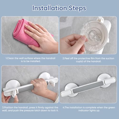 Grab Bars for Bathtubs and Showers, 2-PCS | With Indicator, Suction Cup Shower Handle, Surface Safety Grip, Strip Locking Latches Removable - color: 2-PCS