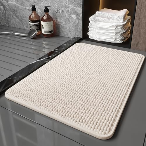 Bathroom Rugs Non-Slip Bath Mat,24"×36",Machine Washable&Water Absorbent Bath Mats for Bathroom, Soft Shaggy Thick Microfiber Bath Rug for Shower,Tub,Cream
