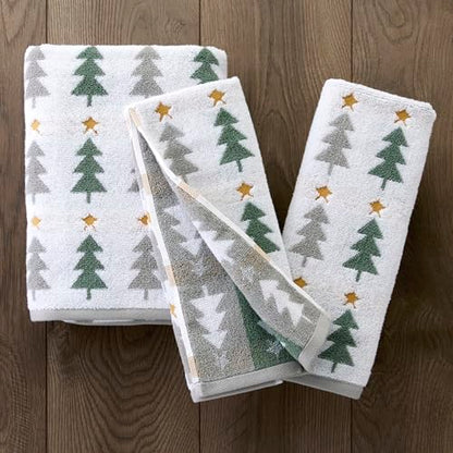 SKL Home Christmas/Winter Multi Trees Bath Towel, 100% Cotton, Multi | 500 GSM. Soft & absorbent. Reversible jacquard pattern. Great for holiday gifting. - color: Multi Trees, style: Bath Towel