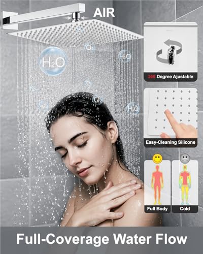 Aolemi Shower System with Rain Head and Handheld,16-Inch,Polish Chrome | High-Pressure Shower Faucet Set with Dual-Function Handheld,Rough-In Valve,1.8 GPM,Wall-Mount Trim Kit - color: Polish Chrome, size: 16 Inch