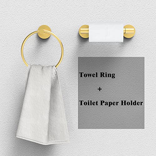 RARXTR Gold Toilet Paper Holder & Towel Ring SUS304 Stainless Steel 2pc Bathroom Hardware Set with Double Post Pivoting Toilet Paper Roll Holder Wall Mount & Bathroom Towel Holder Set - color: Brushed Gold, size: 2-Piece