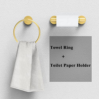 RARXTR Gold Toilet Paper Holder & Towel Ring SUS304 Stainless Steel 2pc Bathroom Hardware Set with Double Post Pivoting Toilet Paper Roll Holder Wall Mount & Bathroom Towel Holder Set - color: Brushed Gold, size: 2-Piece