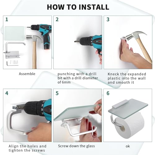 Toilet Paper Holder Bathroom Paper Toilet Roll Holder Hanger,Toilet Paper Holder with Shelf, Glassed Steel Frosted Silvery Lavatory Tissue Holder with Mobile Phone Storage Rack (Silvery) - color: Silvery