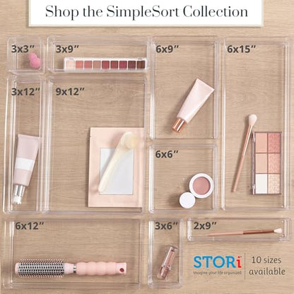 STORi SimpleSort 3-Piece Stackable Clear Drawer Organizer Set | 9" x 6" x 2" Rectangle Trays | Wide Makeup Vanity Storage Bins and Office Desk Drawer Dividers | Made in USA - size: 9x6x2"