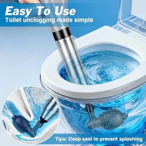 High Pressure Toilet Plunger, Toilet Snake Air Drain Blaster with Real -Time Barometer, Heavy Duty Drain Clog Remover for Bathroom, Floor, Shower, Kitchen Clogged (Gery-Manual)