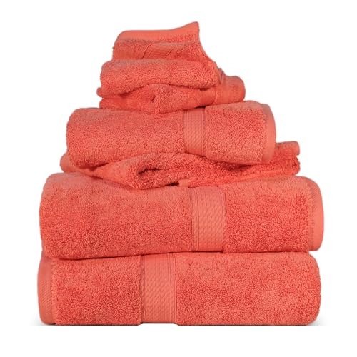 SUPERIOR Egyptian Cotton Ultra Plush & Absorbent, 6 Piece Set, Coral | Quick Dry, Soft Luxury Towel Set, Bath Essentials, Guest Bath, Spa, 2 Bath, 2 Hand, 2 Face Towels, Madeline Towels - color: Coral, size: 6-Piece Towel Set