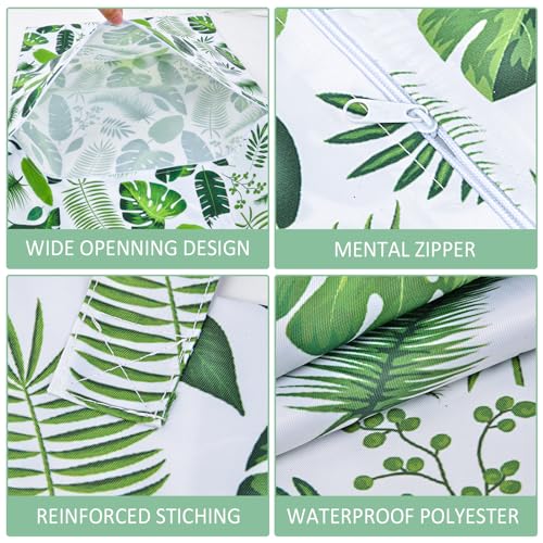 2 Pcs Large Travel Laundry Bags - Waterproof with Handle, Washable Dirty Clothes Bags for Travel, Wet/Dry Bag for Gym, Swimming Pool, College Dorm - color: Green Leaf +Flamingo