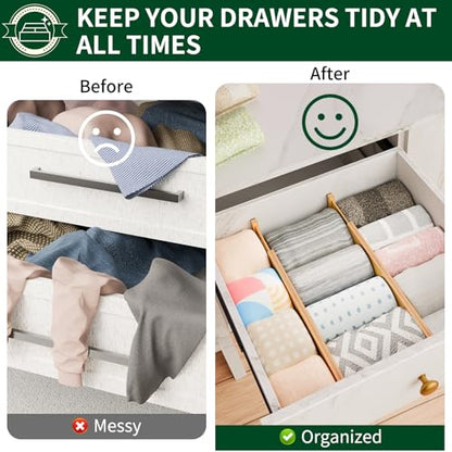 Dunruz Bamboo Drawer Dividers 2.6" High,17"-20" Adjustable Spring Loaded Clothes Drawer Organizers for Kitchen, Dresser, Bathroom, Bedroom and Office - size: 4 Pack 17-20"L