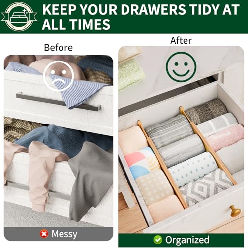 Dunruz Bamboo Drawer Dividers 2.6" High,17"-20" Adjustable Spring Loaded Clothes Drawer Organizers for Kitchen, Dresser, Bathroom, Bedroom and Office - size: 6 Pack 17-20"L