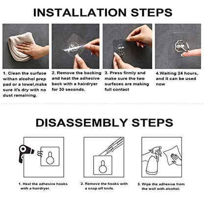 ZESLMG Adhesive Wall Hooks for Hanging, 32 Pack Self Sticky Hooks Heavy Duty 22lb Clear, Removable Shower Hook No Damage for Towel Key Coat Wreath Picture Outdoor Ceiling Bathroom Kitchen, Waterproof - size: 32 Regular Hook