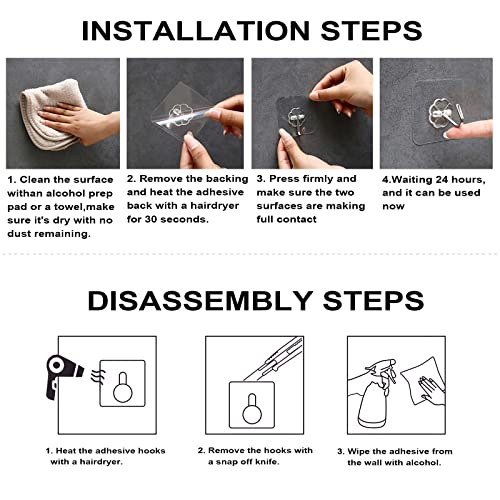 ZESLMG Adhesive Wall Hooks No Damage for Hanging, 36 Pack Large Self Sticky Hooks Heavy Duty 44lb Removable, Clear Hook for Shower Towel Coat Key Picture Wreath Outdoor Bathroom Kitchen, Waterproof - size: 36 Upgraded Large Hook