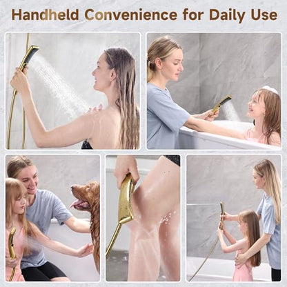 BRIGHT SHOWERS Dual Shower Head with Handheld, High Pressure Rainfall Shower Head Combo, 60-Inch Stainless Steel Hose, Brushed Gold - color: Brushed Gold, size: 1.8 Gallon Per Minute