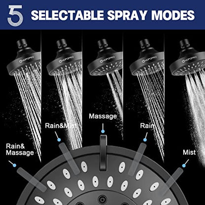 High Pressure Shower Head, HOPOPRO 5-Mode Fixed Showerhead, NBC Recommended | The Washington Post, NBC News, Today TV Show Recommended, Consumer Reports Tested High Flow Fixed Shower Head (4 Inch Black) - color: Matte Black, style: 4 Inch Modern