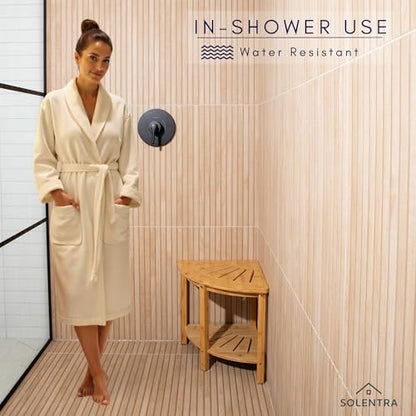Shower Bench – Waterproof Wooden Spa Seat with Storage Shelf for Bathroom, Sauna & Entryway – Eco-Friendly Bath Stool Available in 3 Sizes - size: Corner