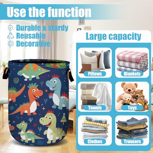 Cute Cartoon Dinosaurs Laundry Basket, Christmas Laundry Hamper Collapsible Oxford Cloth with Handle Clothes Storage Bin for Bathroom Laundry Room Bedroom 15.7 X 20 Inch - color: Cute Cartoon Dinosaurs Christmas