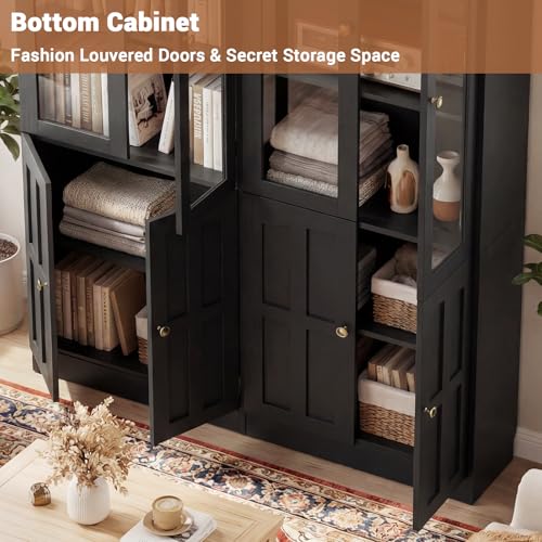 Cyclysio Kitchen Pantry Cabinet, 80" Wood Pantry Storage Cabinet with Doors and Adjustable Shelves, Kitchen Cabinet with Thickened Top Panel, Tall Cabinet for Livingroom, Pantry, Bathroom, Black - color: Black