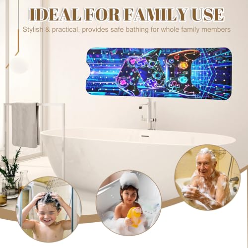 Game Bathtub Mat Non Slip with Drain Holes and Suction Cups Bath Mat 40x16 Inch Tub Mats Shower Mats for Kids - color: Game