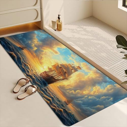 Bathroom Runner Mat Rugs Long,Colorful Wooden Art Diatomite Stone Bath Mat Large Absorbent Diatomaceous Earth Mat Non Slip Fast Dry Shower Mat Bathroom Rugs Floor Mat 16x42in - color: Design18