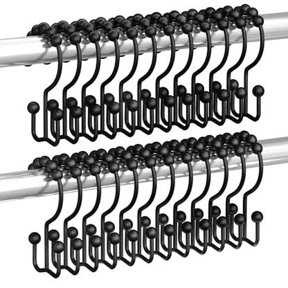 Titanker Shower Curtain Hooks Rings, Rust Resistant Metal Double Glide Shower Hooks Rings for Bathroom Shower Rods Curtains, Set of 24 Hooks - Black - color: Black-24pack, style: Modern