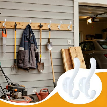 6 Pack Coat Hooks Wall Mount Heavy Duty Utility Retro Double Hooks for Hanging Coats,Hat, Towel, Key, Robe, Scarf, Bag, Cap (White) - color: 6 Pack-White