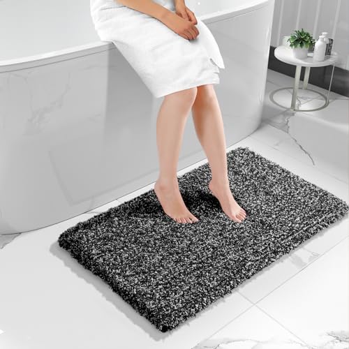 Yimobra Black and White Bathroom Rugs, Luxury Fluffy Bath Mats, Non Slip, Water Absorbent Microfiber, Machine Washable, Plush Runner Carpet Shower Rugs, Thick Matts for Bathroom Floor&Tub, 44" X 24" - color: Black and White, size: 44" X 24"