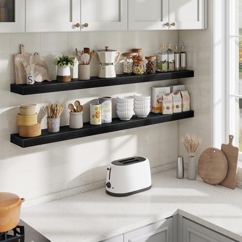 Fun Memories 55 Inch Floating Shelves Bedroom, Large Extra Floating Shelf Set of 2 with Invisible Brackets, Black - color: Black, size: 55"