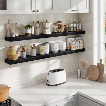 Fun Memories 55 Inch Floating Shelves Bedroom, Large Extra Floating Shelf Set of 2 with Invisible Brackets, Black - color: Black, size: 55"