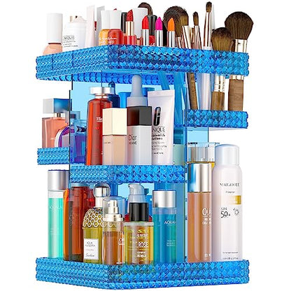 Makeup Organizer, 360 Degree Rotating Adjustable Cosmetic Storage Display Case with 6 Layers Large Capacity, Fits Cosmetics, Perfume, Skin Care, Makeup Brushes, Lipsticks (Blue) - color: Blue
