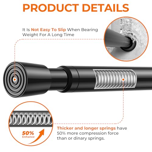 Tension Curtain Rod 26-39 Inch No Drilling Spring Loaded Curtain Rods Adjustable Extendable Tension Rods for Window Closet Bookshelf Kitchen Bathroom, Black - color: Black, size: 1PCS-26-39 Inch