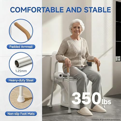 Raised Toilet Seat with Handles for Seniors, Toilet Seat Riser | Unobstructed Front Design, Adjustable Height, For Elderly & Handicap, Fits Any Toilet, 350lbs Capacity
