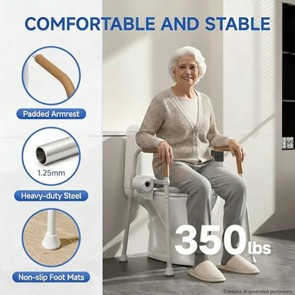 Raised Toilet Seat with Handles for Seniors, Toilet Seat Riser | Unobstructed Front Design, Adjustable Height, For Elderly & Handicap, Fits Any Toilet, 350lbs Capacity