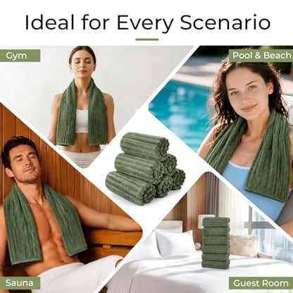 ZVH Hand Towels for Bathroom 6pcs 14X29.5inch,Quick Dry Microfiber,Super Soft,Hand Towels with Hanging Loops for Spa,Kitchen,Hotel (Avocado Green, Set of 6) - color: Avocado Green