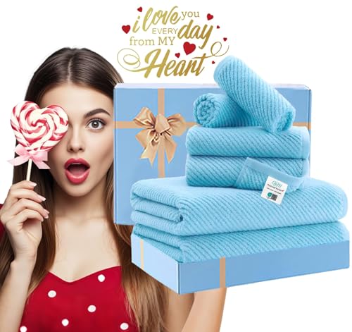 VOOVA & MOVAS 6PC Towel Set, 100% Cotton, Blue | 2 Large Bath 30x56 In, 2 Hand 18x28 In, 2 Wash Cloths 13x13 In, Quick Dry, Thick, Soft, Luxury Towel Gift Set - color: Ocean City Blue, size: 6 PC Bathroom Towel Set