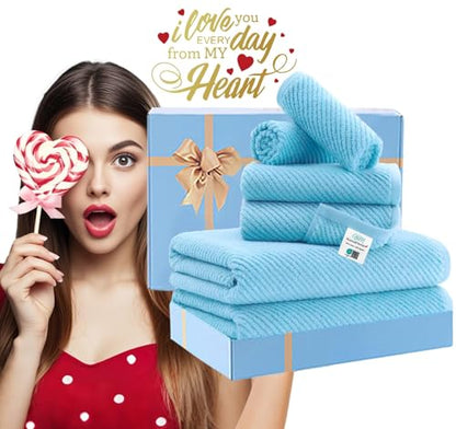 VOOVA & MOVAS 6PC Towel Set, 100% Cotton, Blue | 2 Large Bath 30x56 In, 2 Hand 18x28 In, 2 Wash Cloths 13x13 In, Quick Dry, Thick, Soft, Luxury Towel Gift Set - color: Ocean City Blue, size: 6 PC Bathroom Towel Set