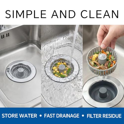 Solid Brass Body 3-in-1 Kitchen Sink Drain Strainer & Stopper, Heavy Duty Pop Up Plug Assembly with 2 Baskets, Anti-Clog Replacement for US Standard 3-1/2 Inch Drains, Rust-Proof Silver - color: Silver
